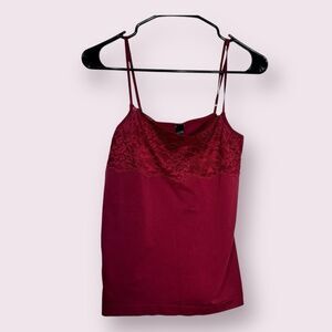 Vintage Y2K Banana Republic Red Stretch Lace Trim Cami tank Top Sz L Whimsygotht
